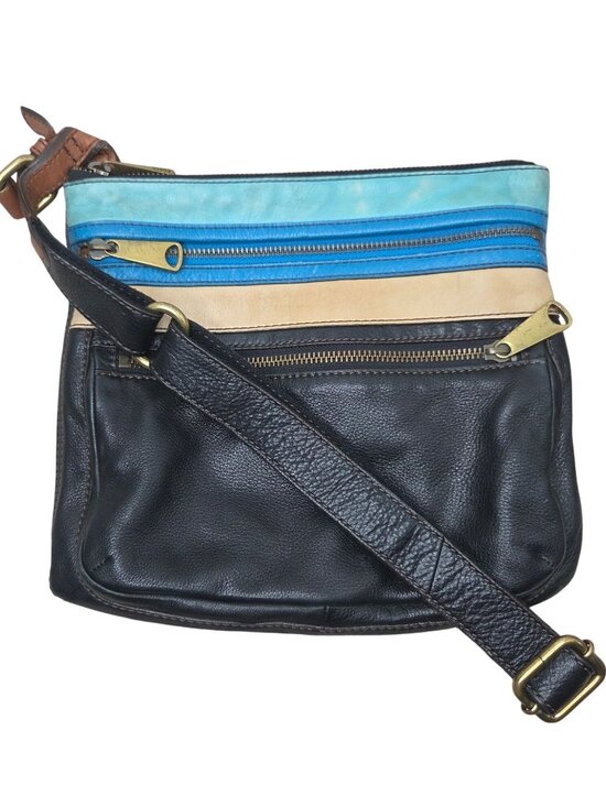 Fossil Handbags - Fossil Explorer Blue Black Leather Crossbody Bag Shoulder Purse Women's